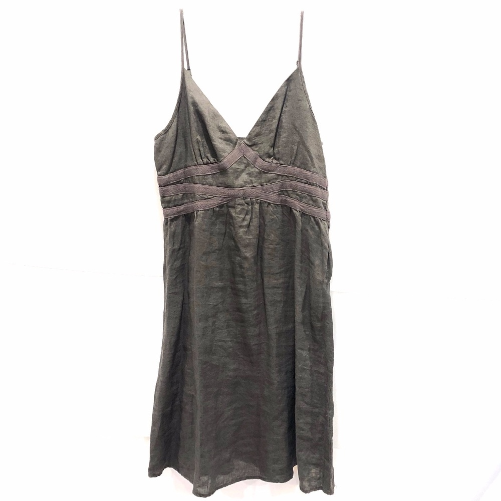 Gray Linen Midi A-Line Dress